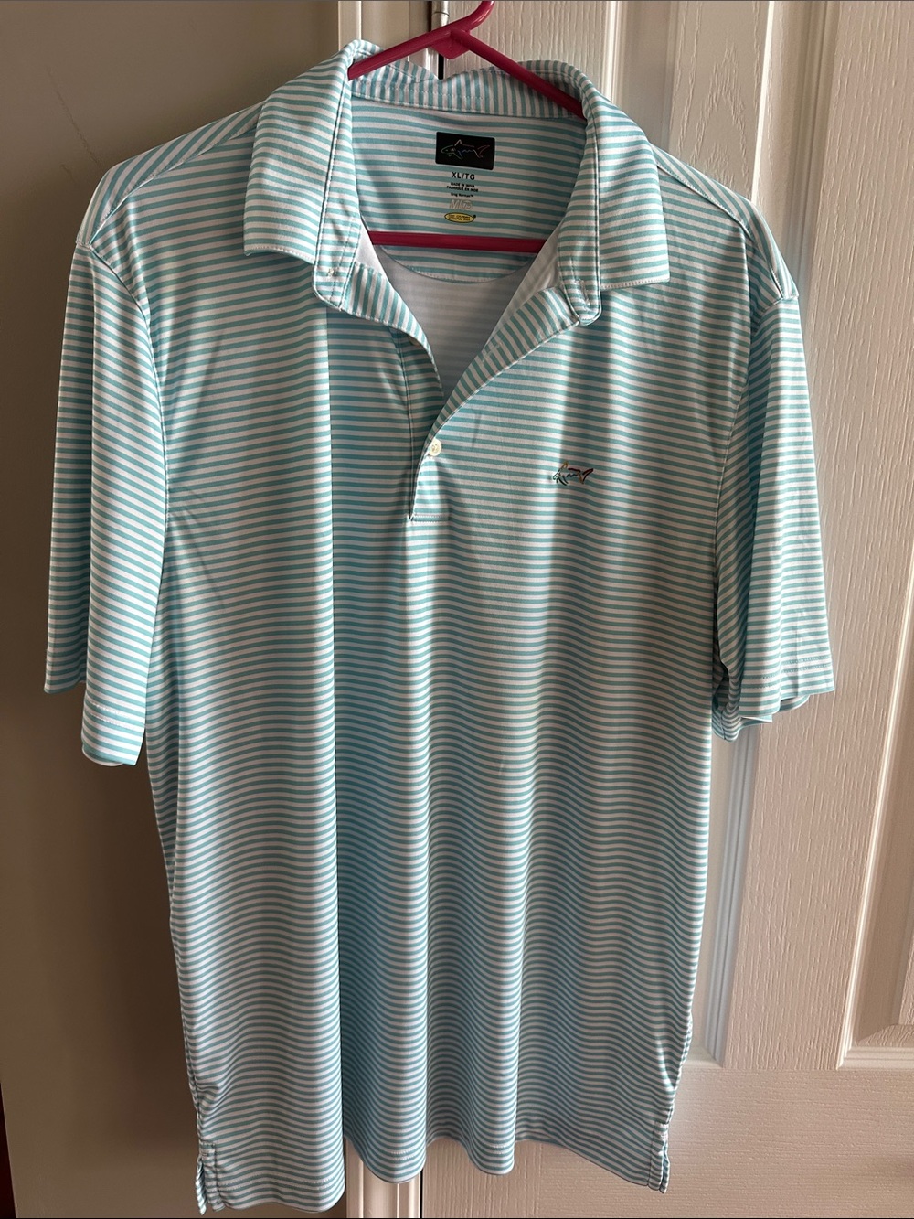 Greg Norman Collection Striped Polo - greenish blue & White